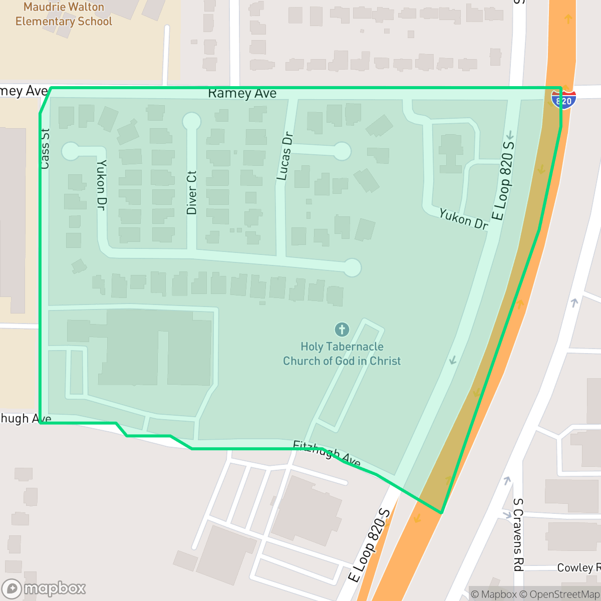 Map showing the location of Ramey Place, Fort Worth, TX