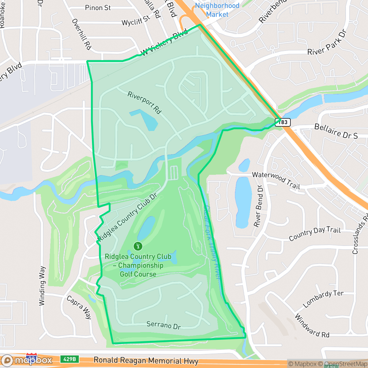 Map showing the location of Ridglea Country Club, Fort Worth, TX