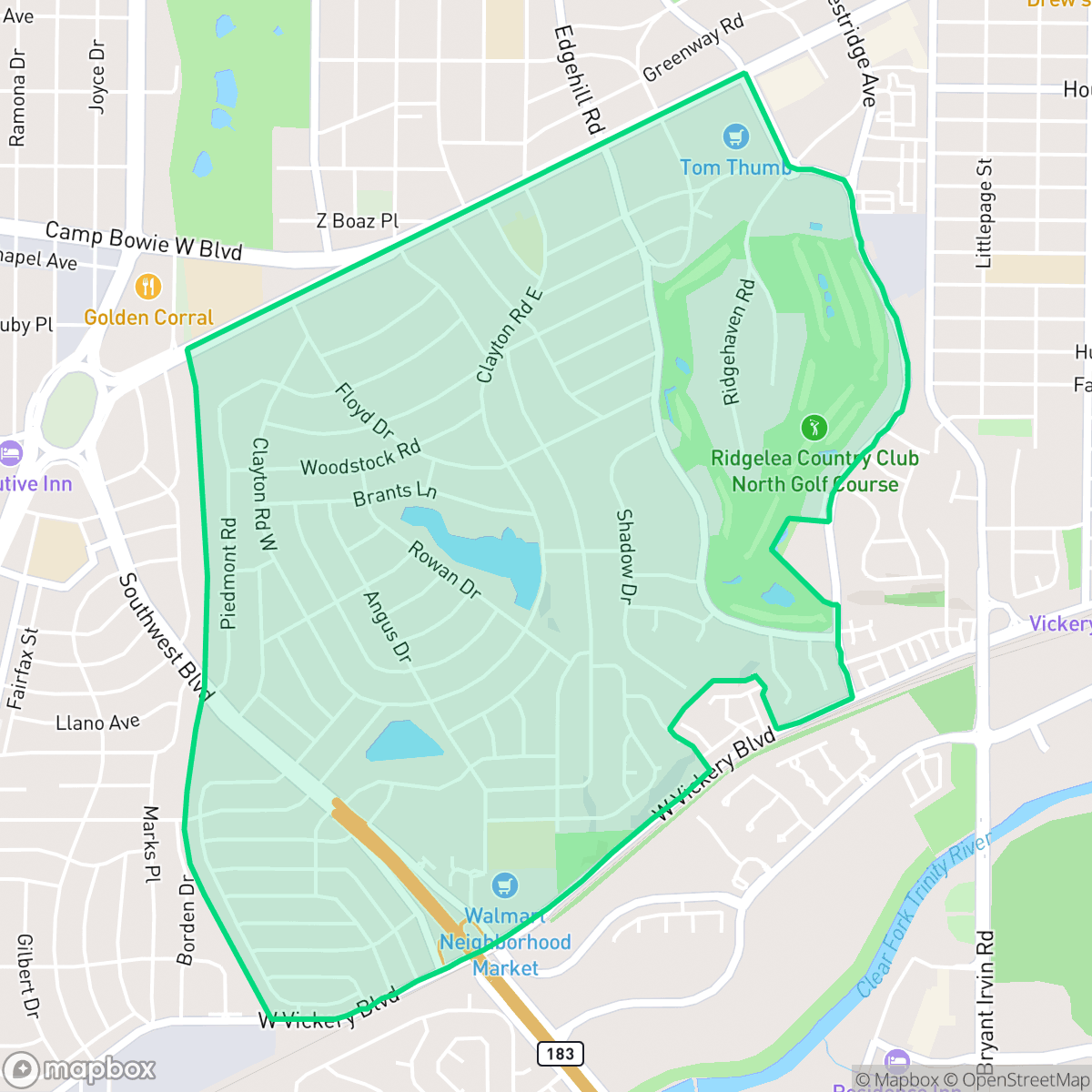 Map showing the location of Ridglea Hills, Fort Worth, TX
