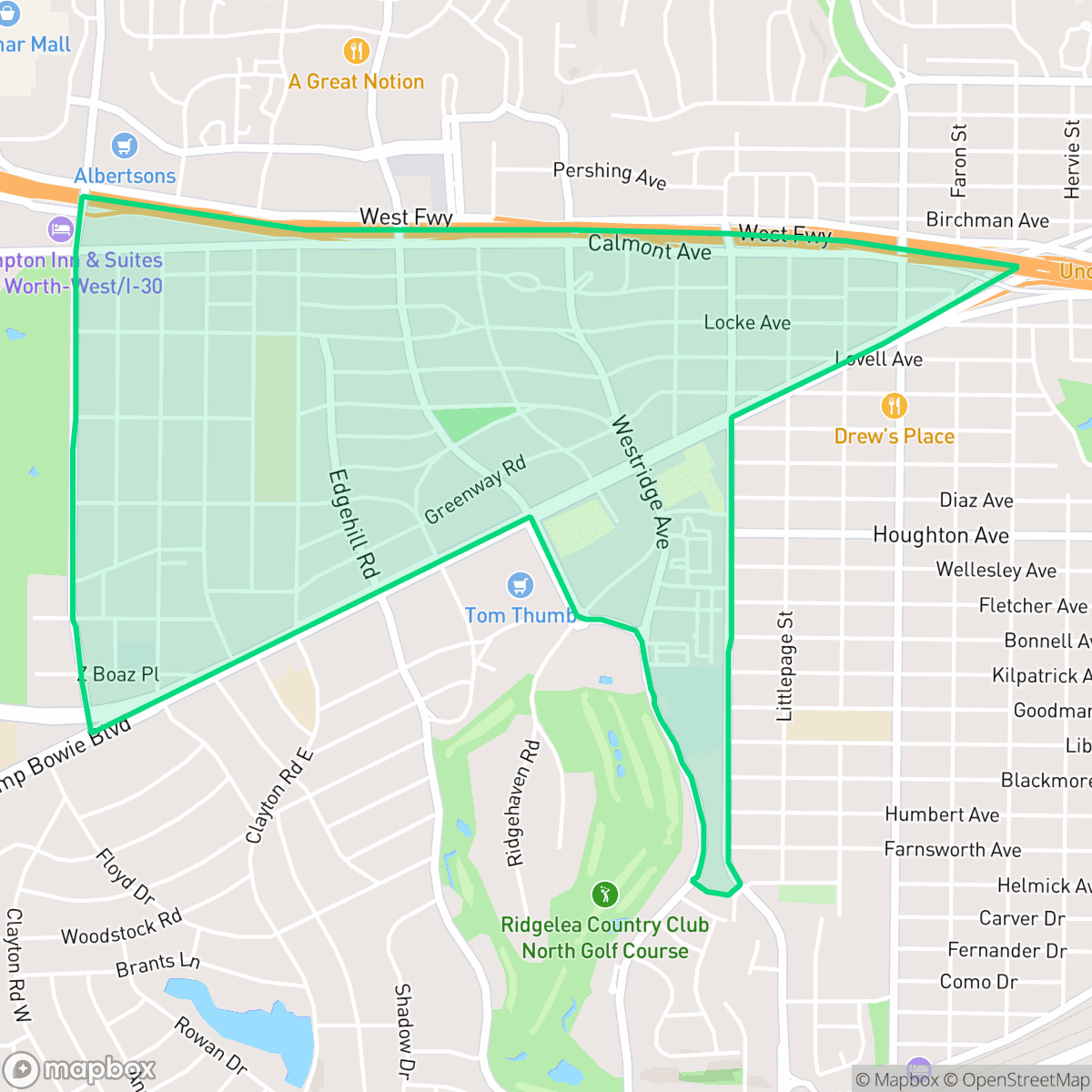 Map showing the location of Ridglea North, Fort Worth, TX