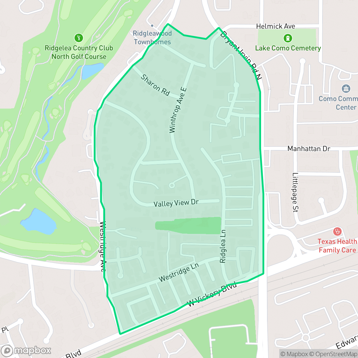 Map showing the location of Ridglea, Fort Worth, TX