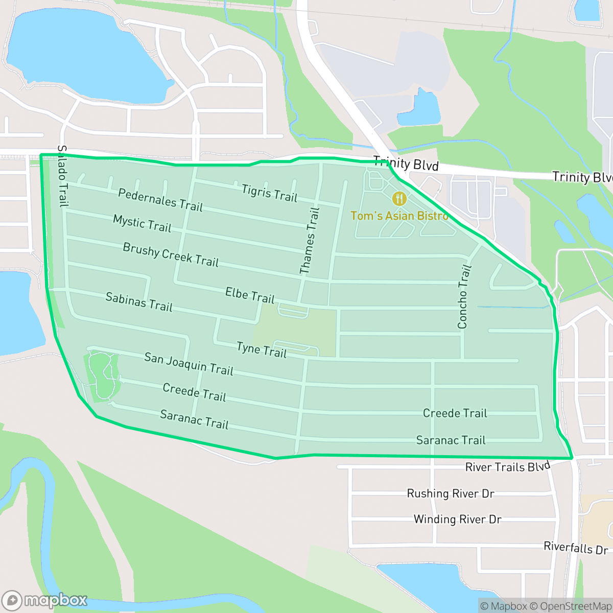 Map showing the location of River Trails, Fort Worth, TX