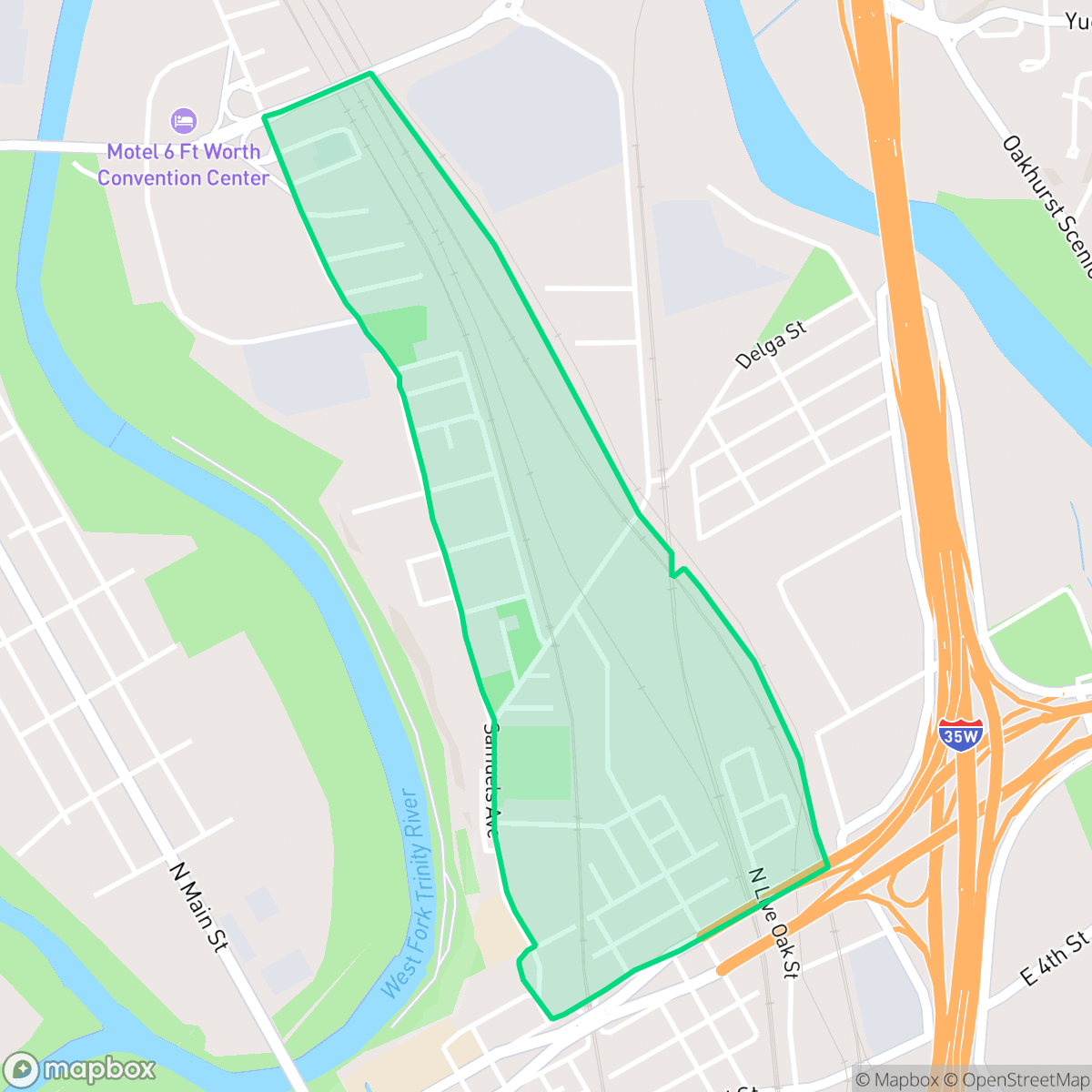 Map showing the location of Rock Island - Samuels, Fort Worth, TX