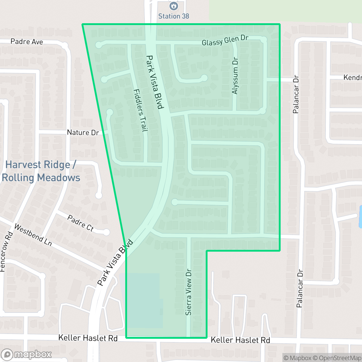 Map showing the location of Rolling Meadows, Fort Worth, TX