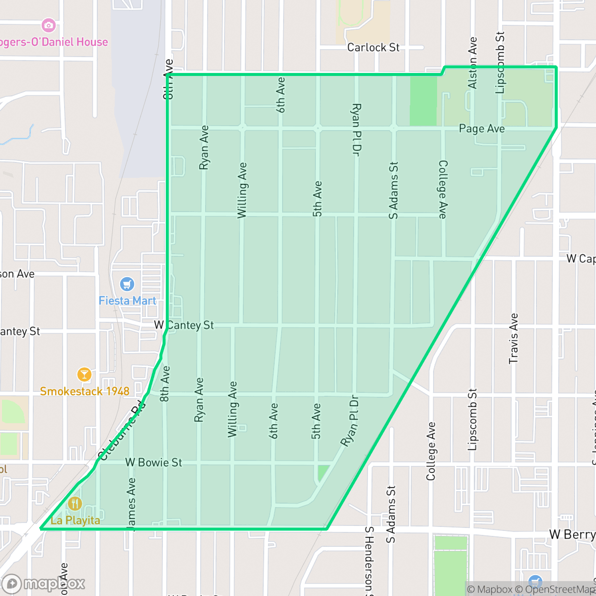Map showing the location of Ryan Place, Fort Worth, TX