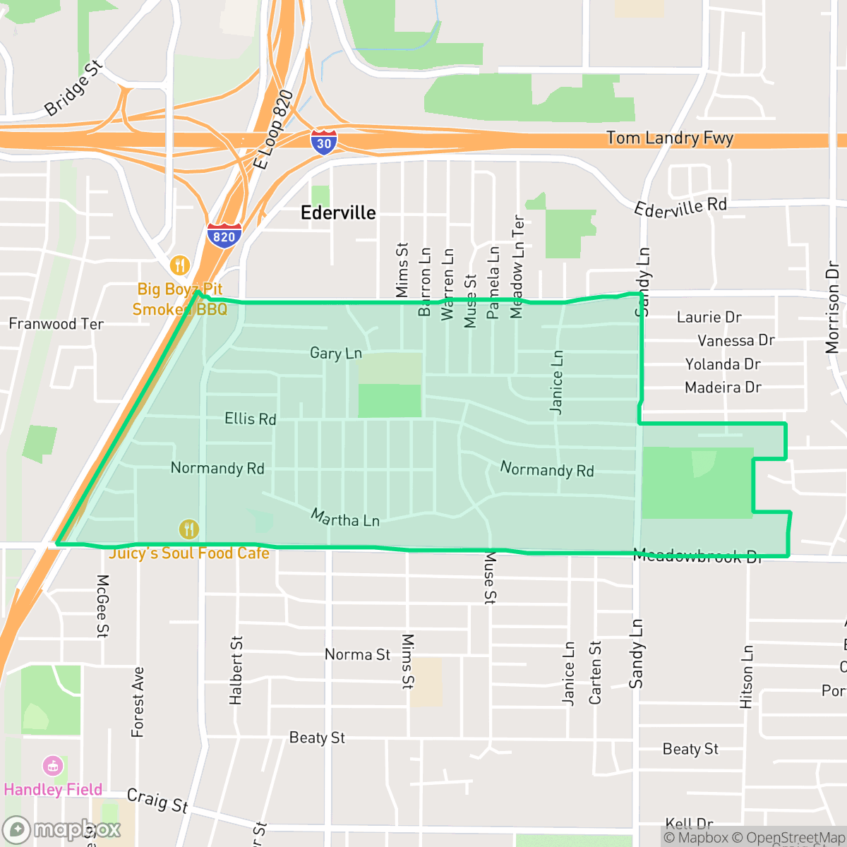 Map showing the location of Ryanwood, Fort Worth, TX