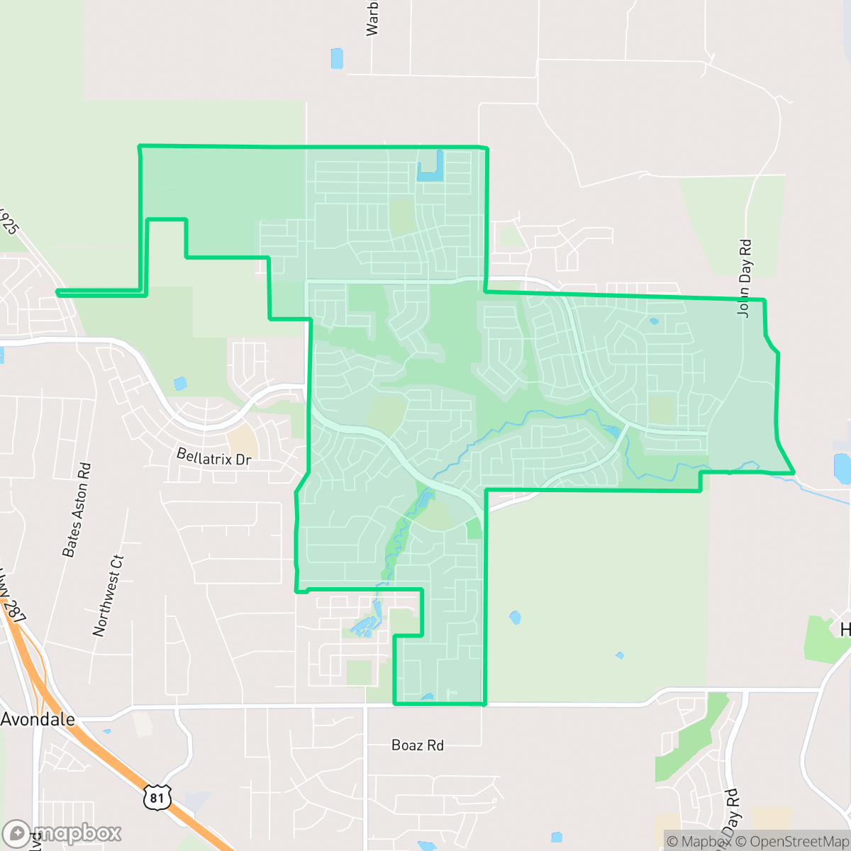 Map showing the location of Sendera Ranch, Fort Worth, TX