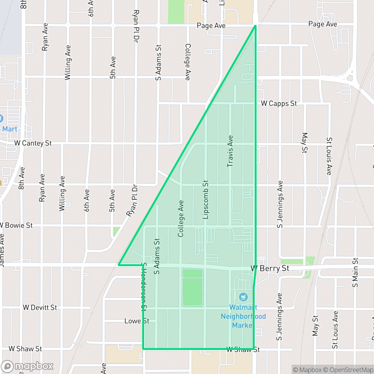 Map showing the location of South Hemphill Heights, Fort Worth, TX
