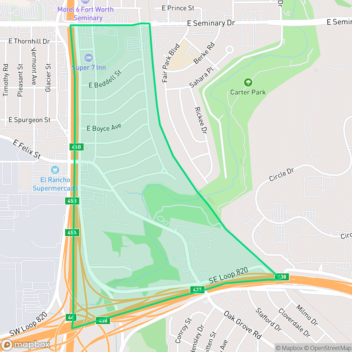 Map showing the location of Southland Terrace, Fort Worth, TX