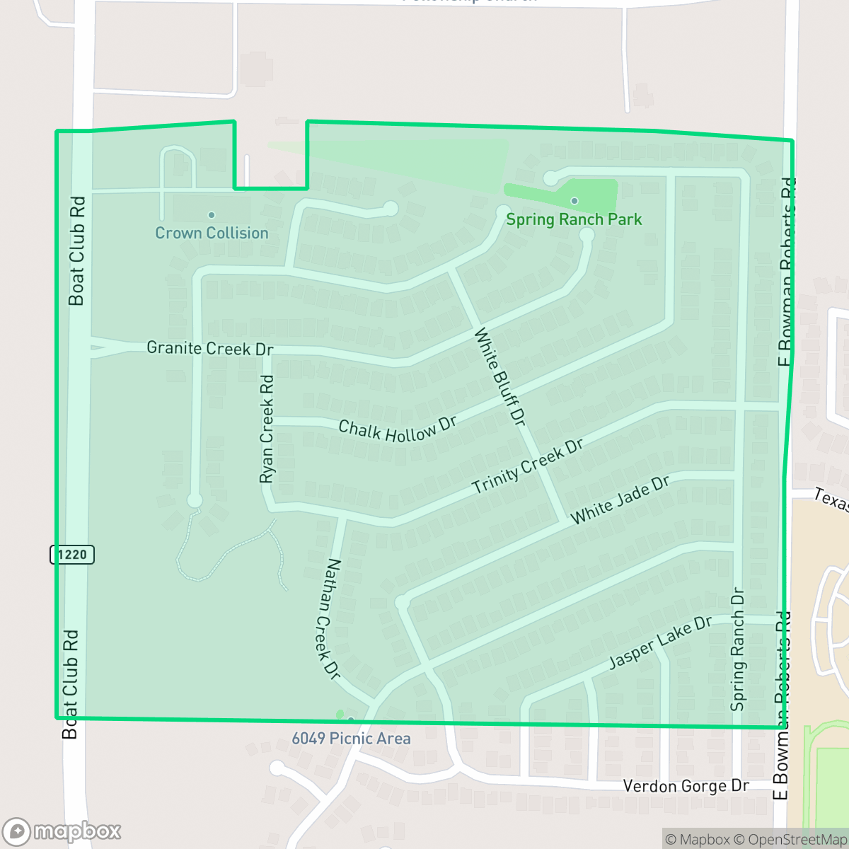 Map showing the location of Stone Creek Ranch, Fort Worth, TX