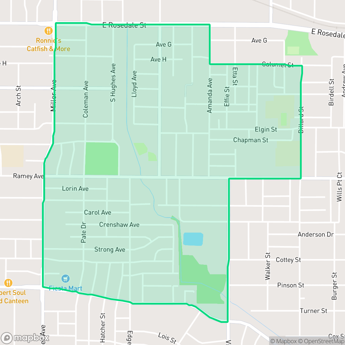Map showing the location of Stop Six, Fort Worth, TX