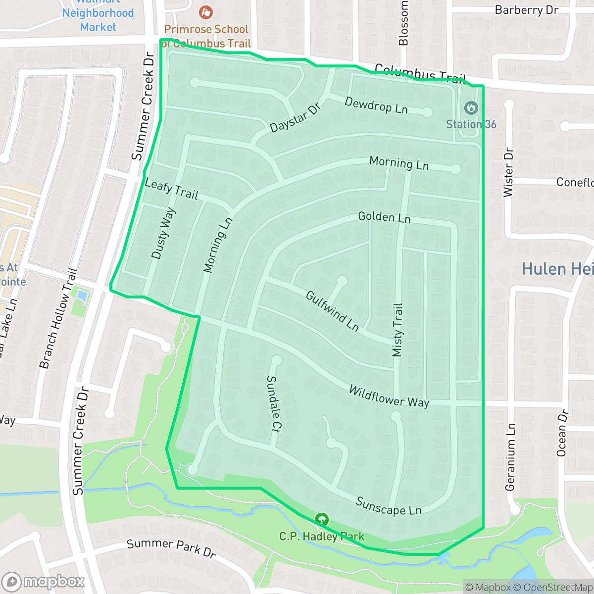 Map showing the location of Summer Creek, Fort Worth, TX