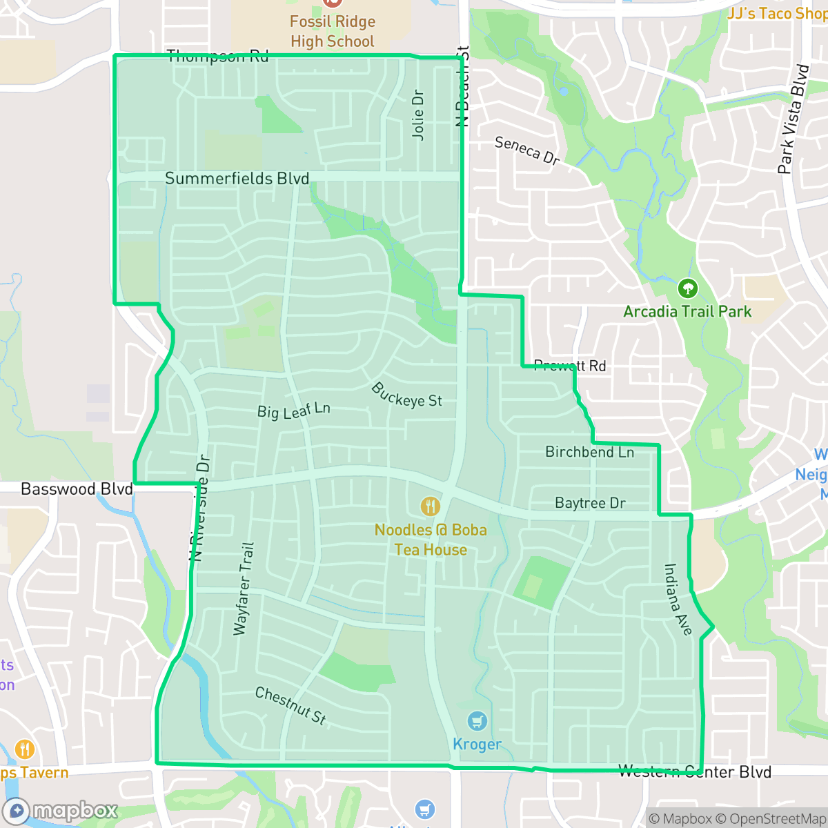 Map showing the location of Summerfields, Fort Worth, TX