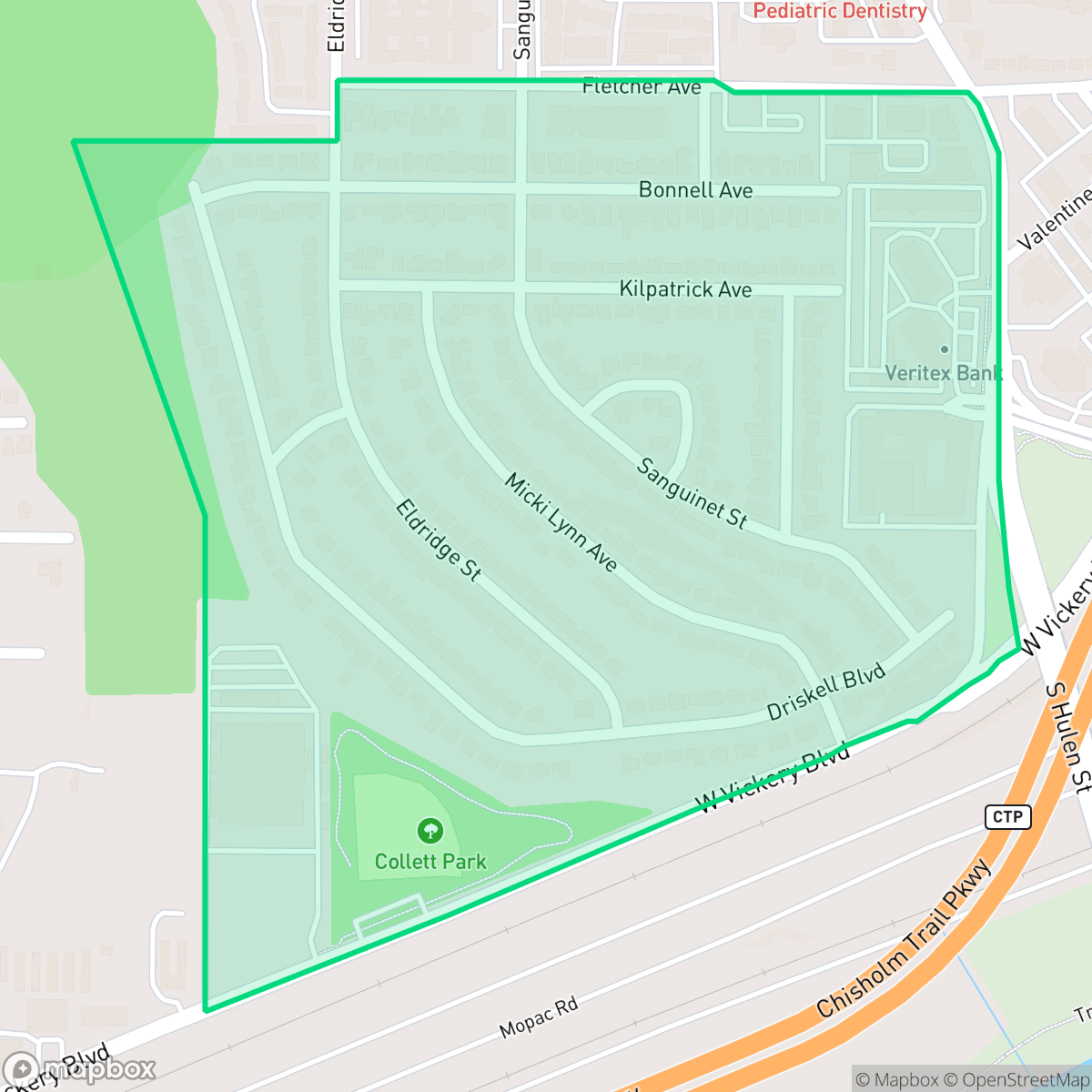 Map showing the location of Sunset Heights South, Fort Worth, TX
