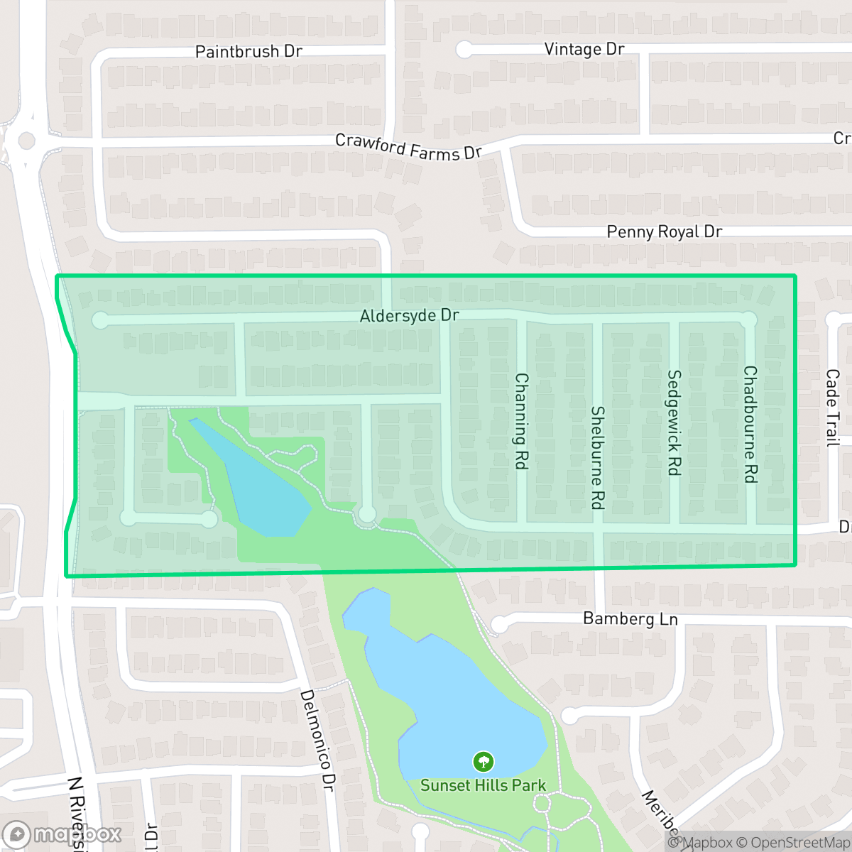 Map showing the location of Sunset Hills, Fort Worth, TX