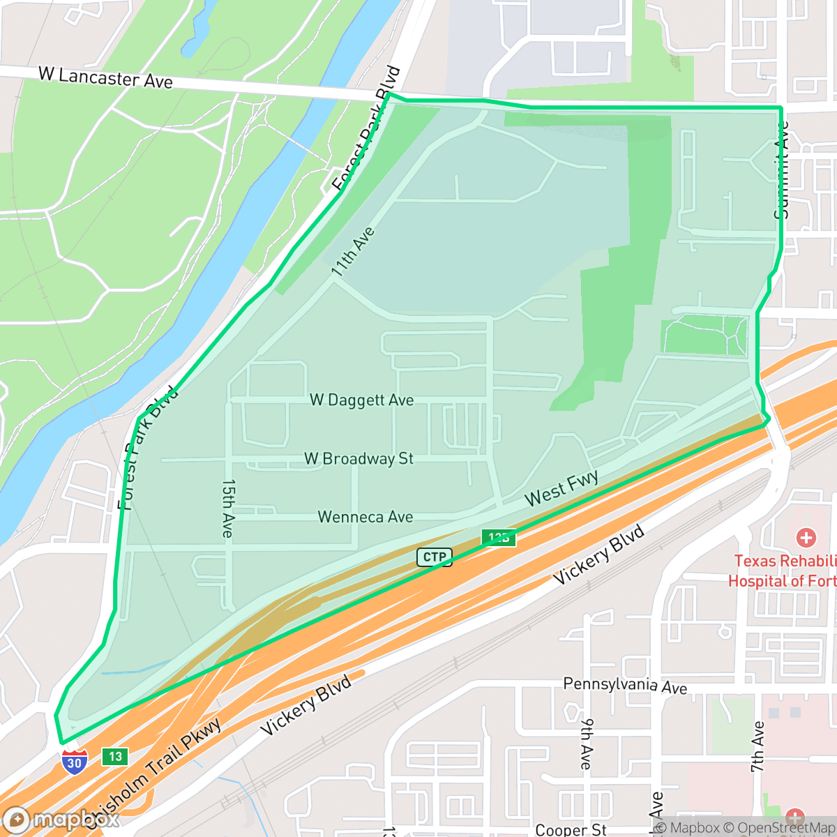 Map showing the location of Sunset Terrace, Fort Worth, TX