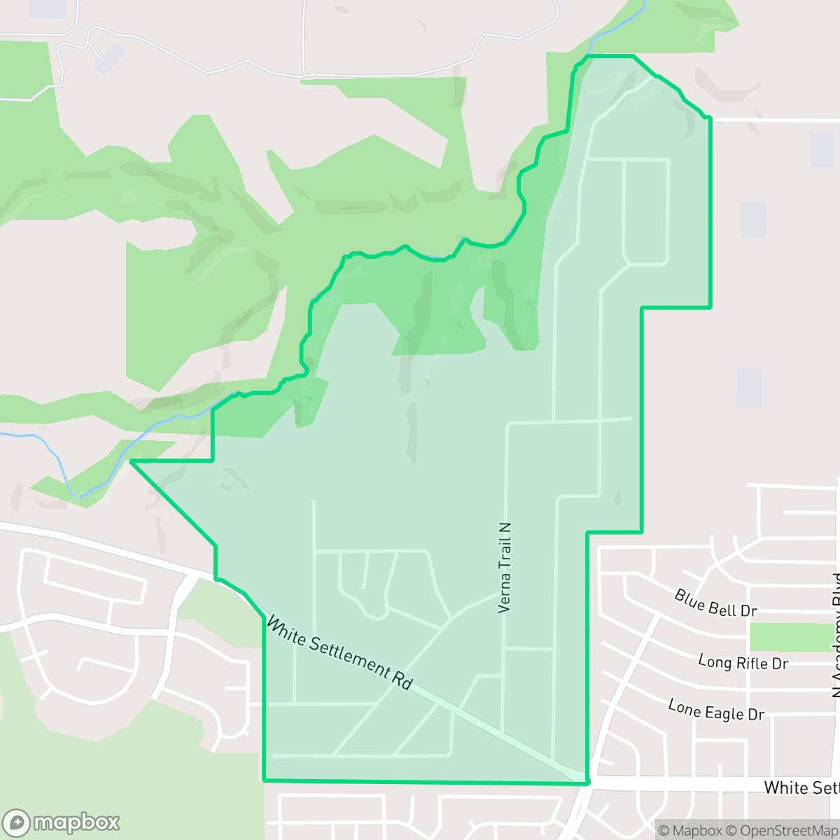 Map showing the location of Tejas Trails, Fort Worth, TX
