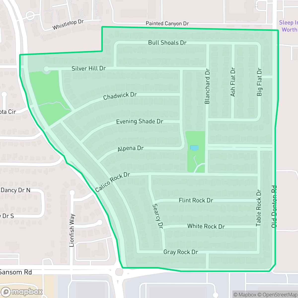 Map showing the location of The Crossing of Fossil Creek, Fort Worth, TX