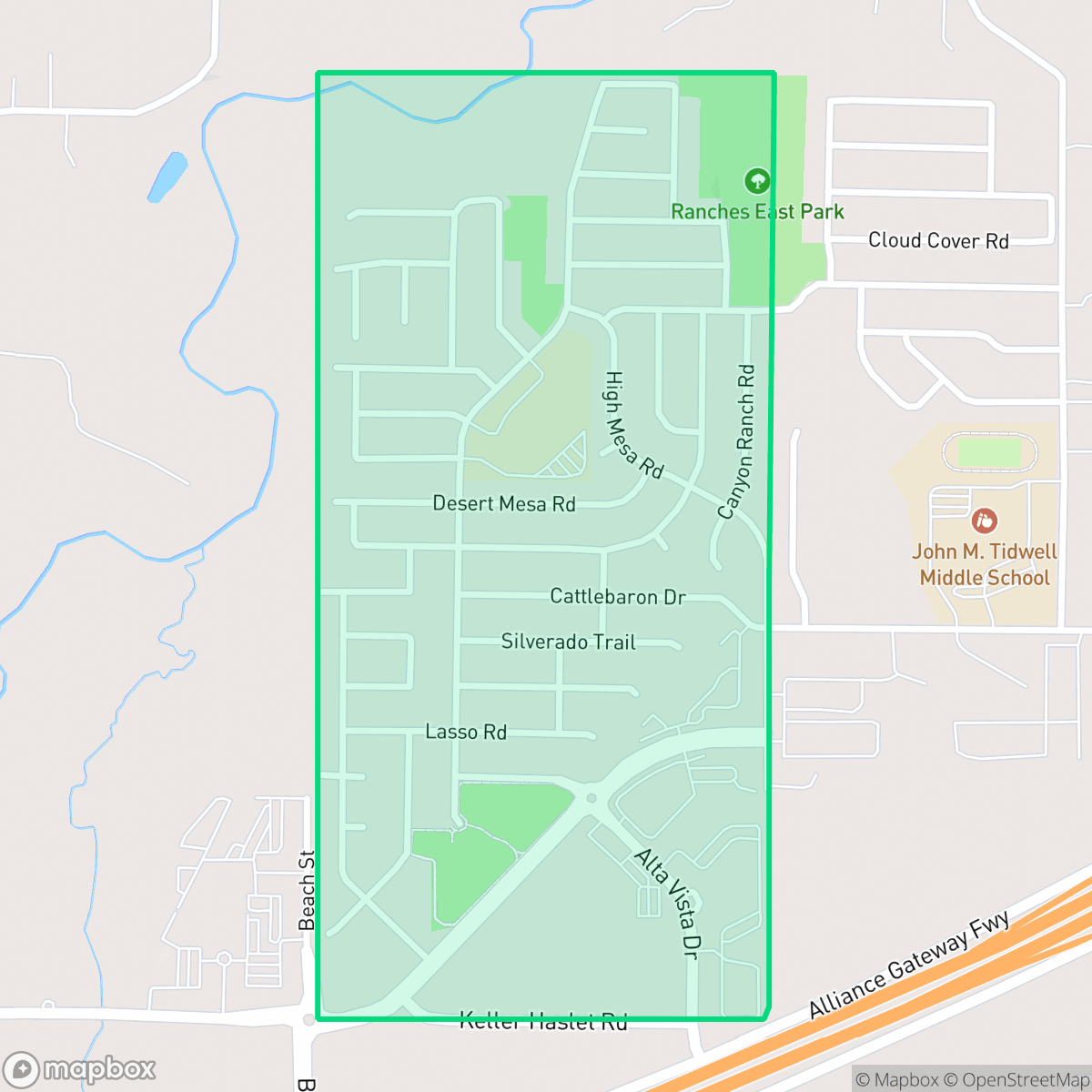 Map showing the location of The Ranches, Fort Worth, TX