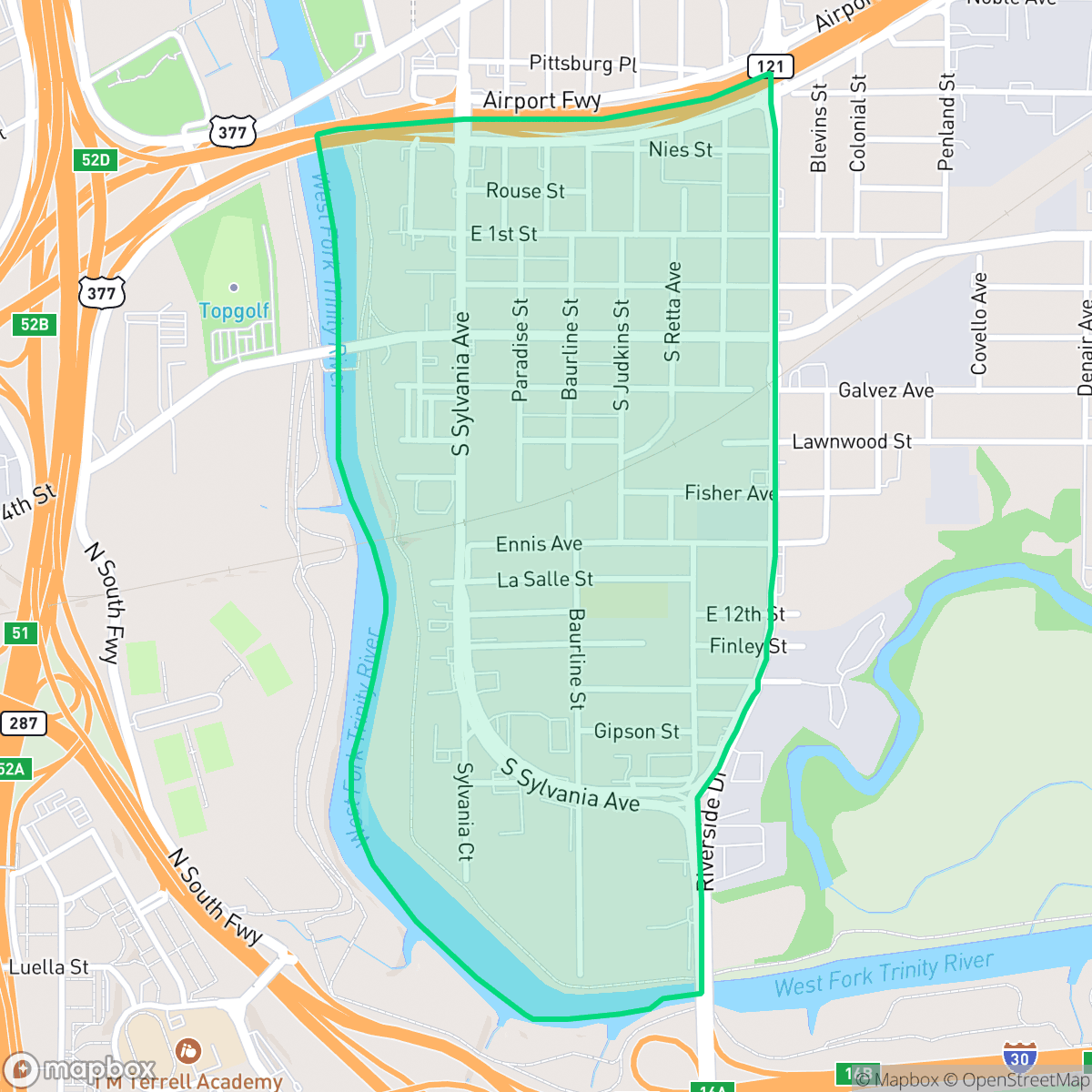 Map showing the location of United Riverside, Fort Worth, TX