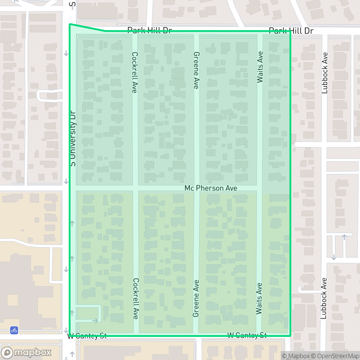 Map showing the location of University Place, Fort Worth, TX