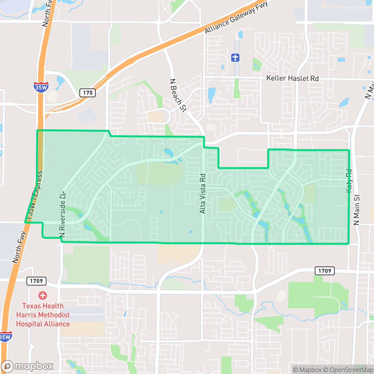 Map showing the location of Villages of Woodland Springs, Fort Worth, TX