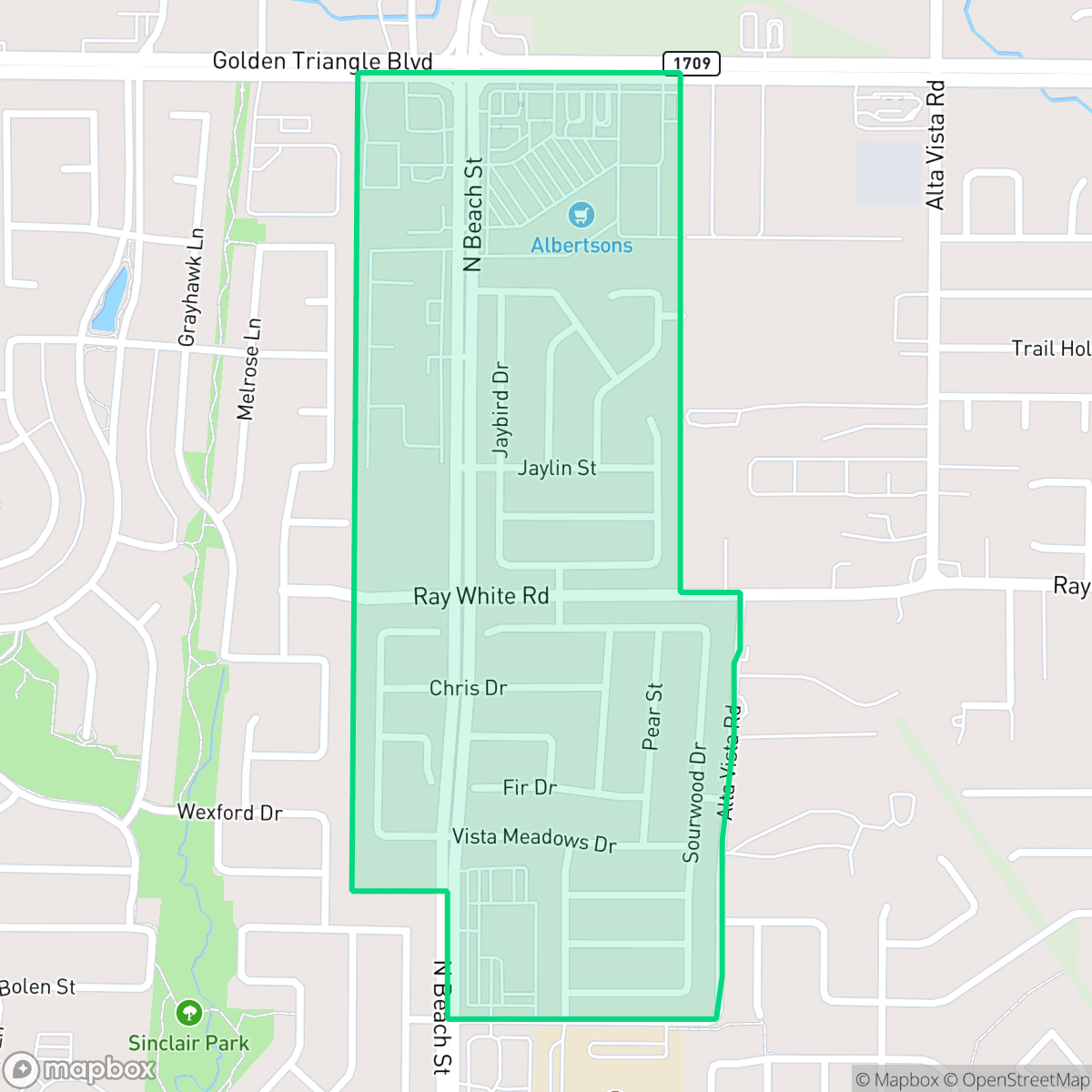 Map showing the location of Vista Meadows, Fort Worth, TX
