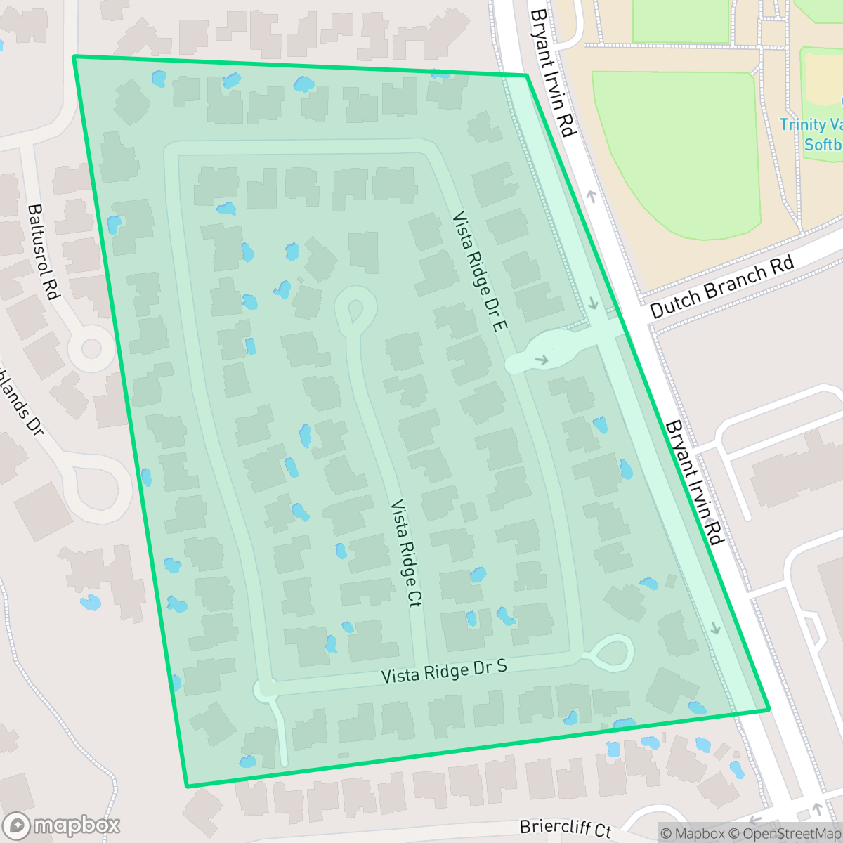 Map showing the location of Vista Ridge, Fort Worth, TX
