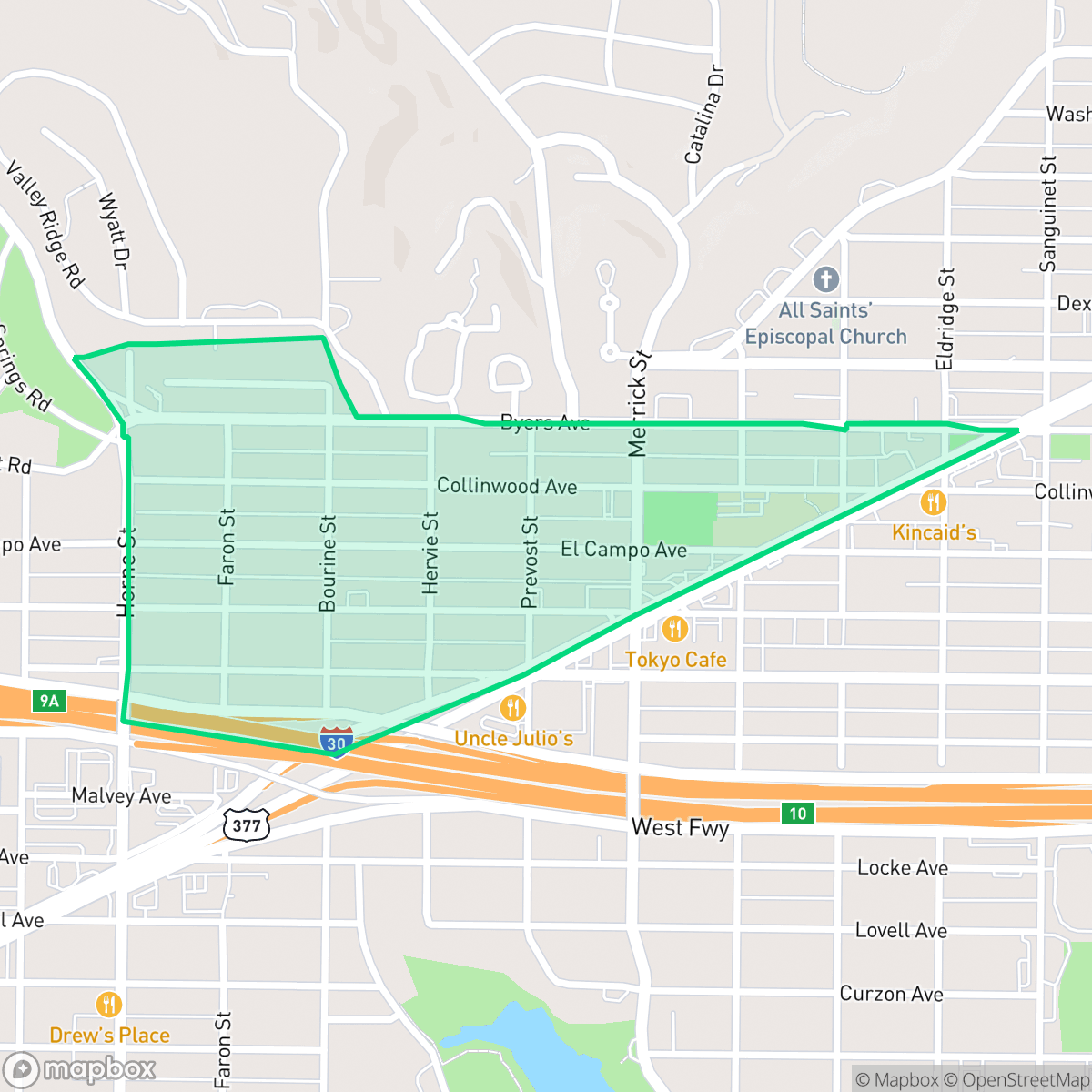 Map showing the location of West Byers, Fort Worth, TX