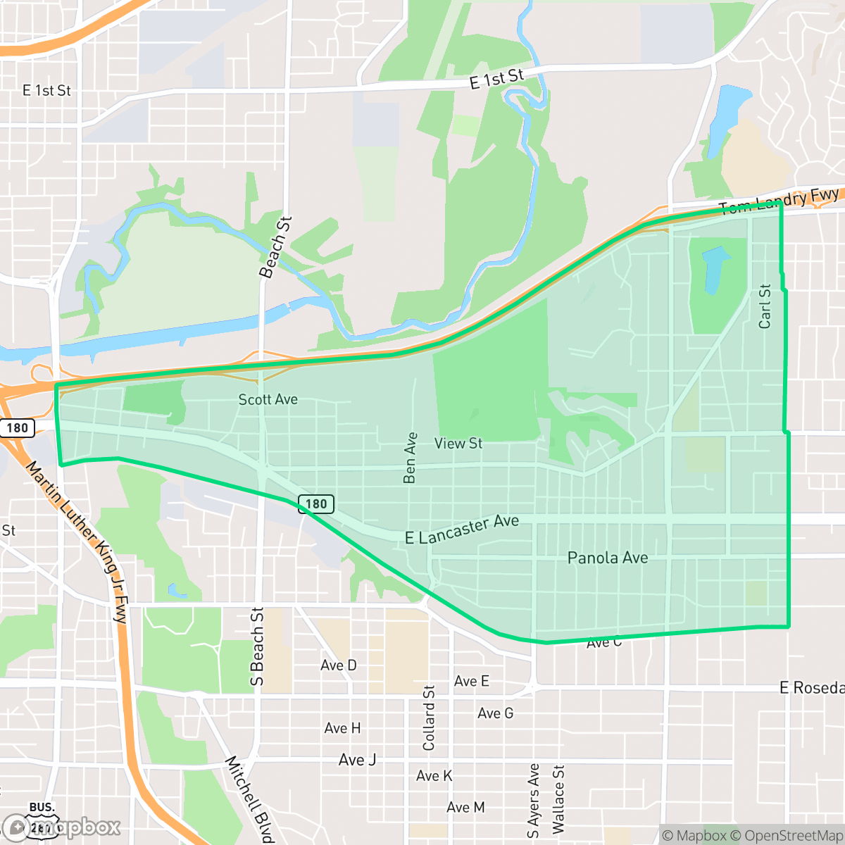 Map showing the location of West Meadowbrook, Fort Worth, TX