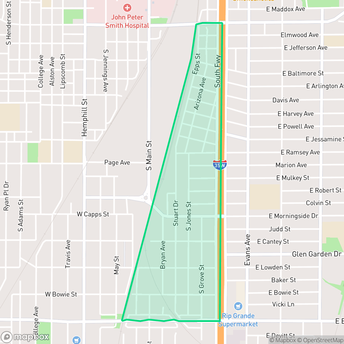 Map showing the location of West Morningside, Fort Worth, TX