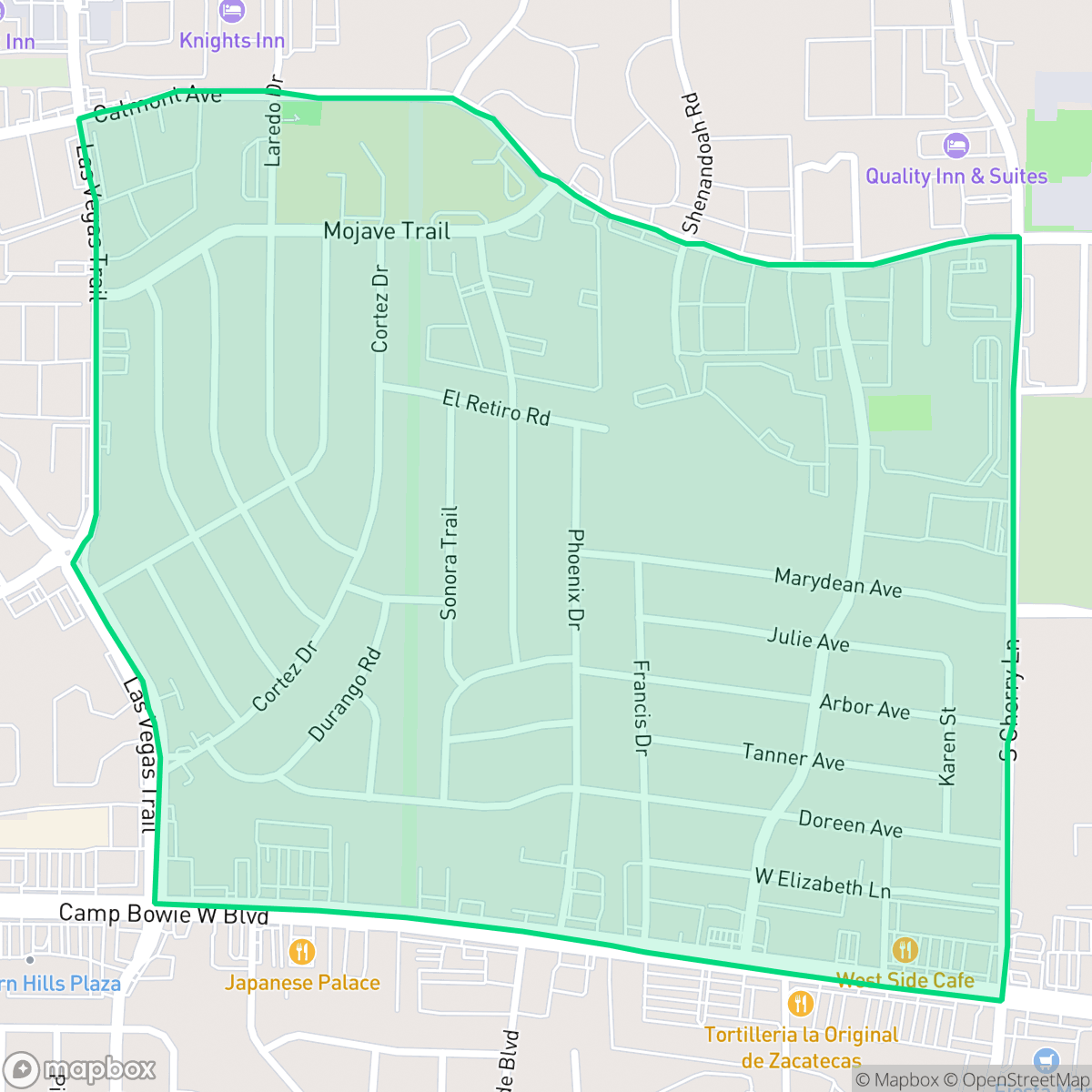 Map showing the location of Western Hills North, Fort Worth, TX