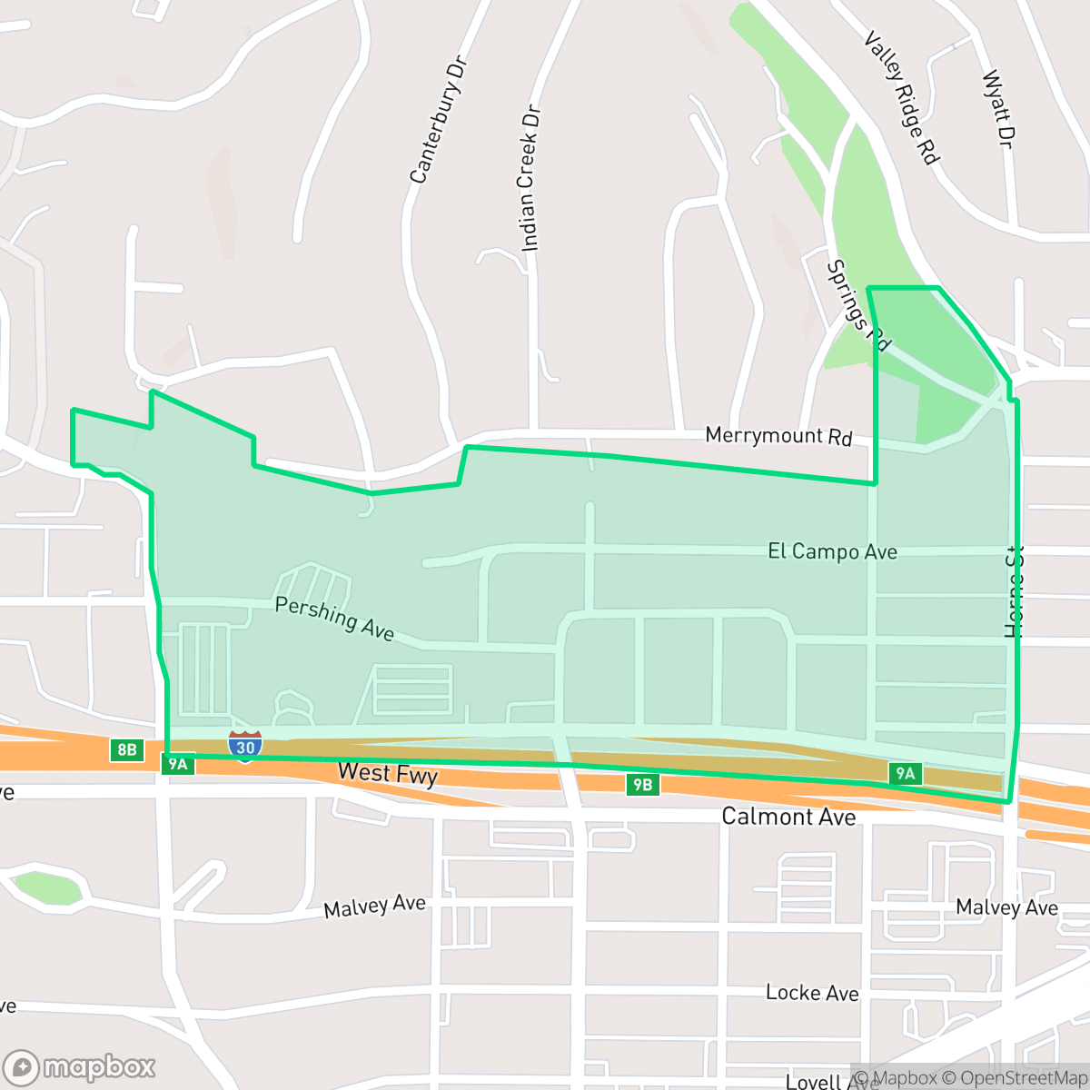 Map showing the location of Westridge Area, Fort Worth, TX