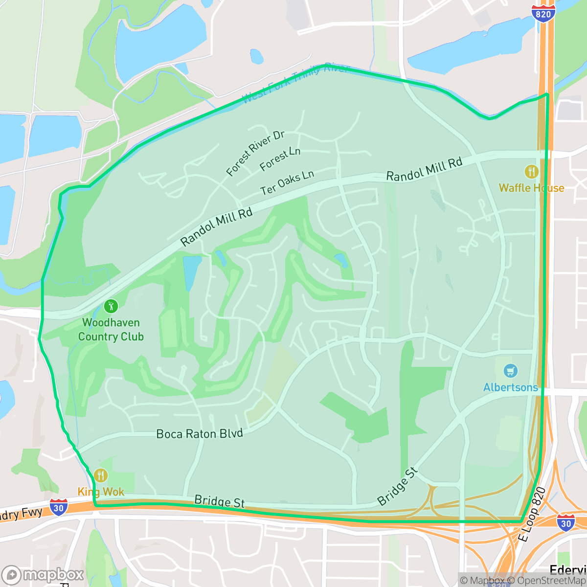 Map showing the location of Woodhaven, Fort Worth, TX