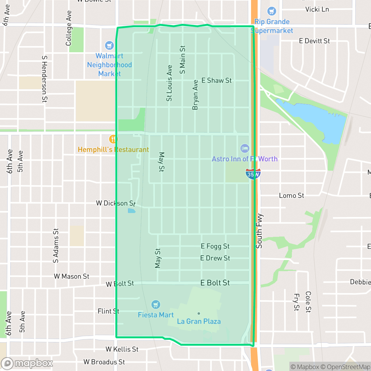 Map showing the location of Worth Heights, Fort Worth, TX
