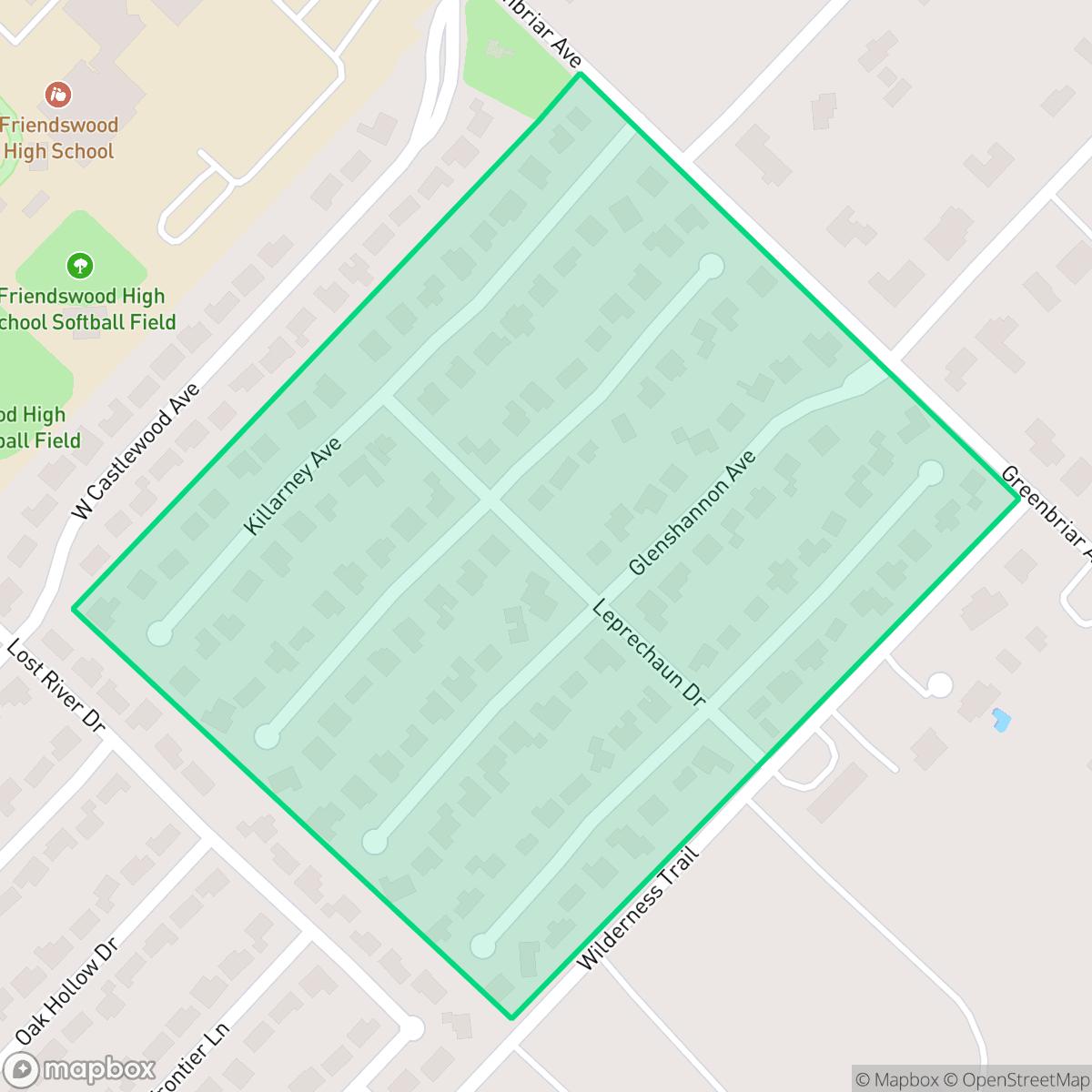 Map showing the location of Glenshannon, Friendswood, TX