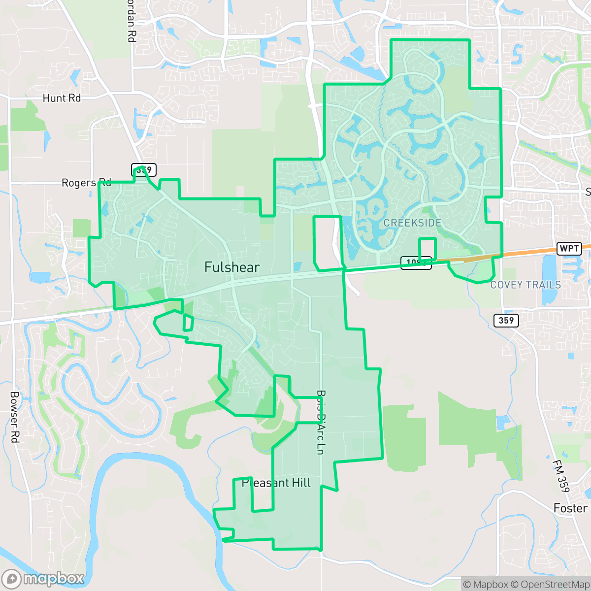 Map showing the location of Fulshear, TX — coverage area