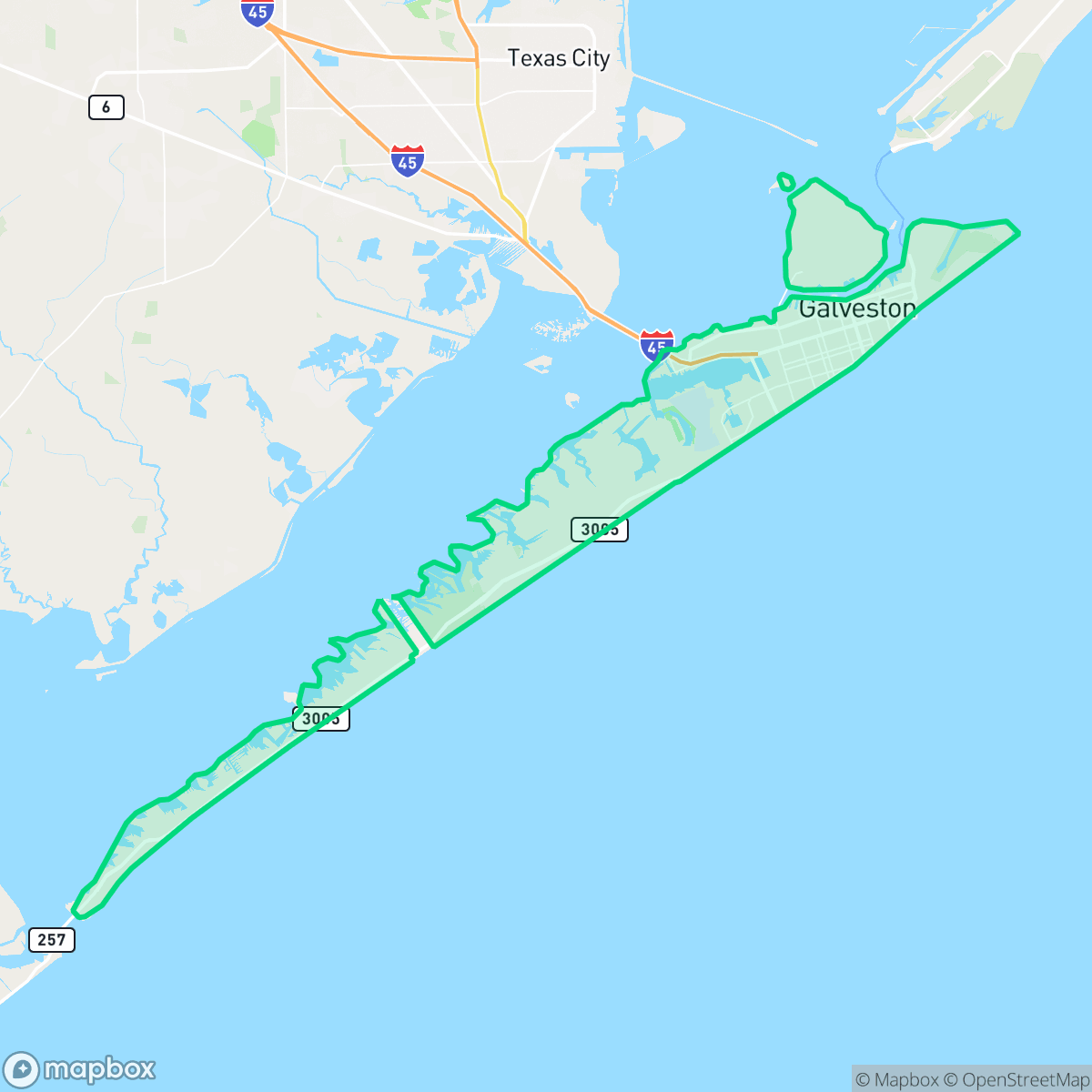 Map showing the location of Galveston, TX — coverage area
