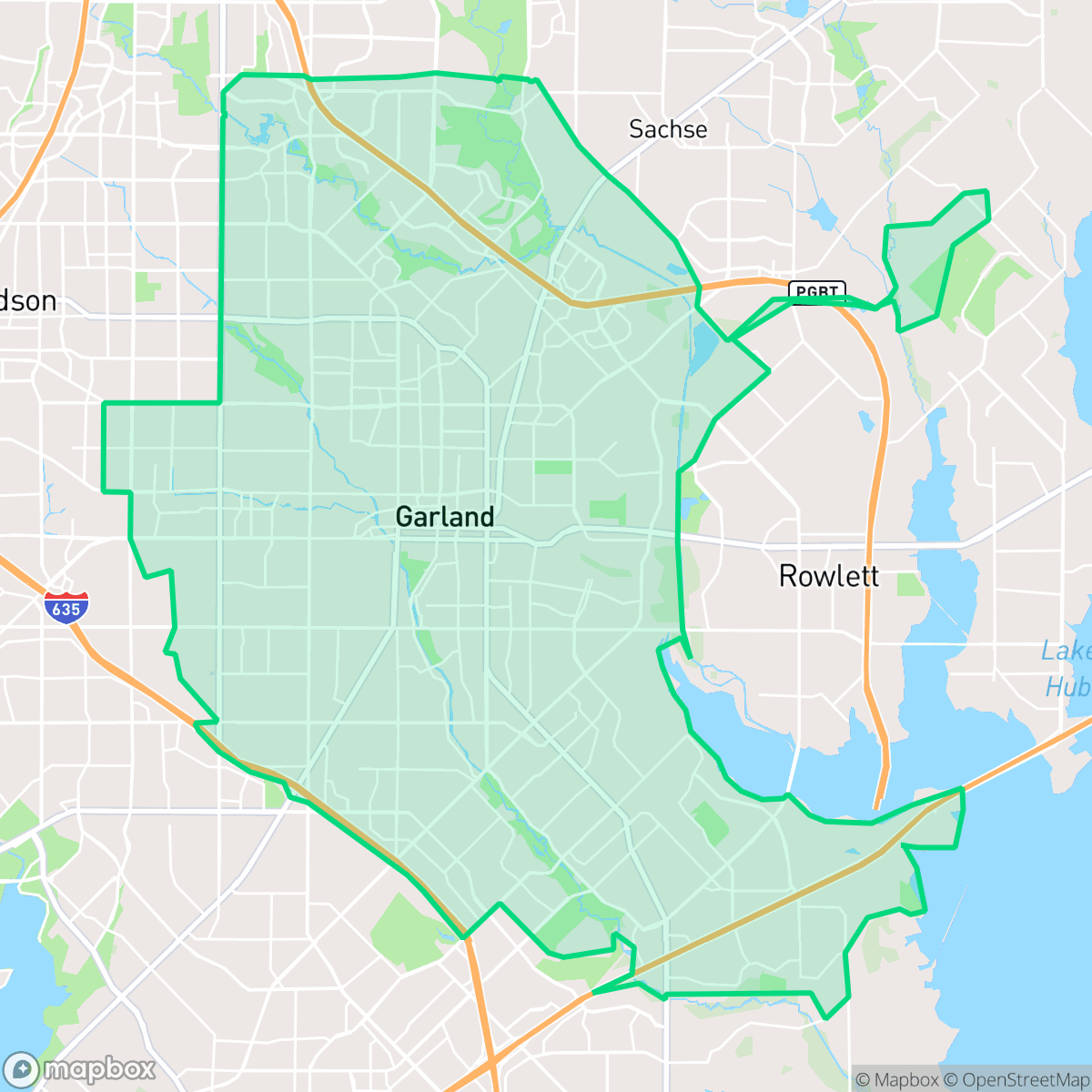 Map showing the location of Garland, TX — coverage area