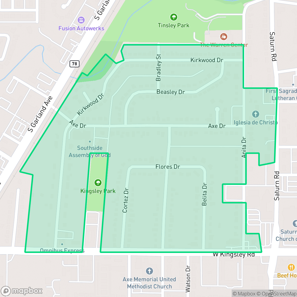 Map showing the location of Almeta,Bonita, Bella Vista, Garland, TX