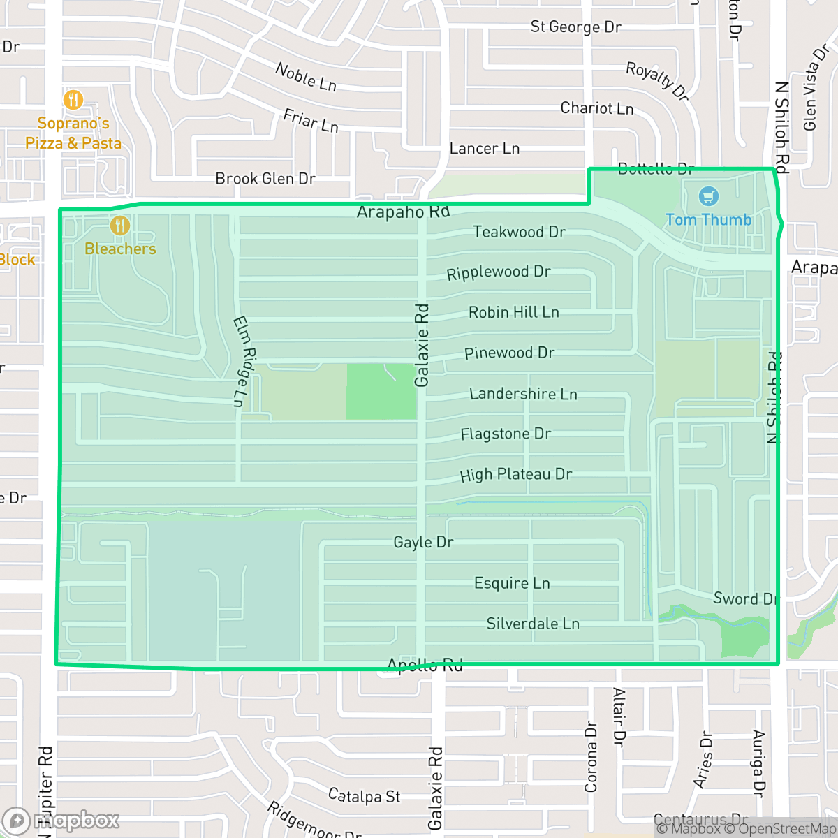 Map showing the location of Apollo Arapaho & Camelot, Garland, TX