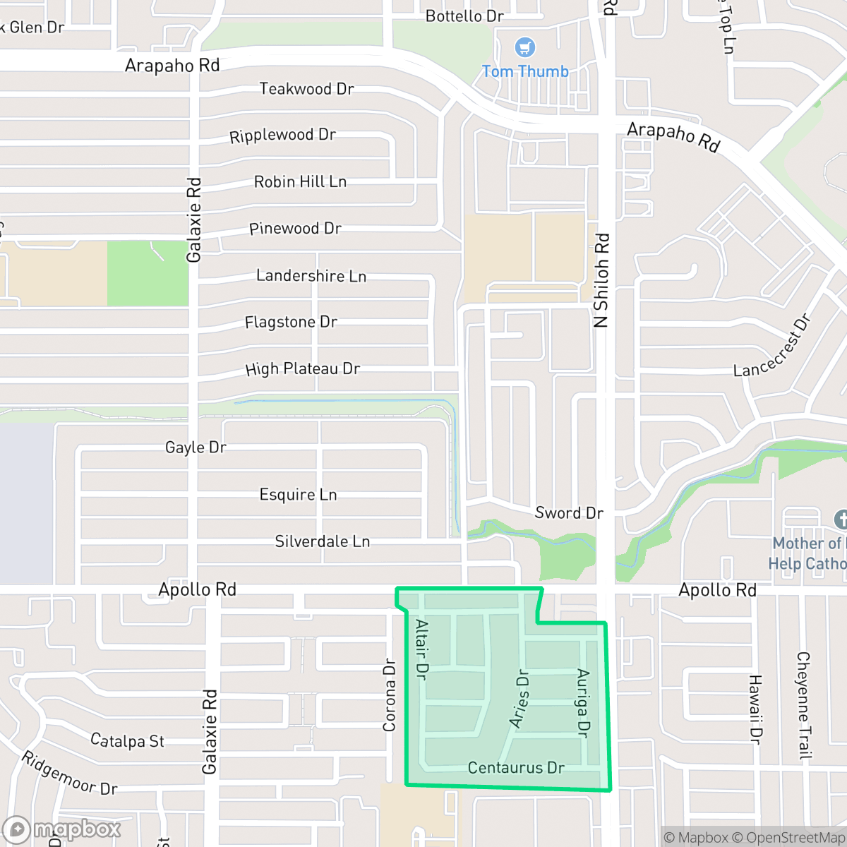 Map showing the location of Brentwood Place, Garland, TX