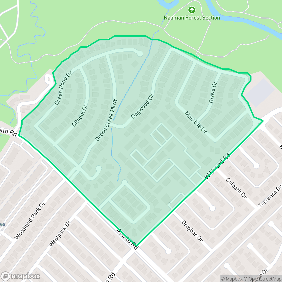 Map showing the location of Charleston Commons, Garland, TX