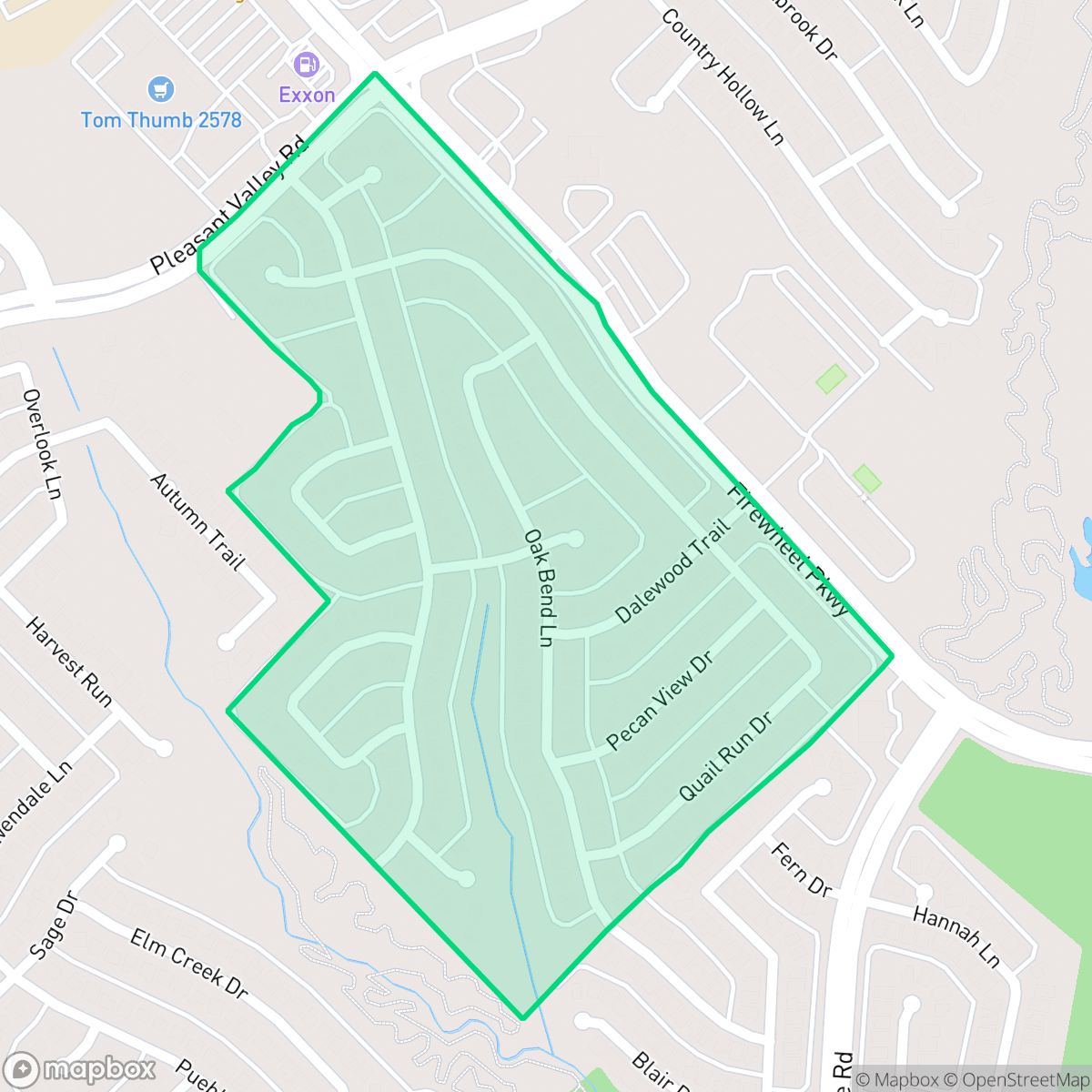 Map showing the location of Country Brook, Garland, TX