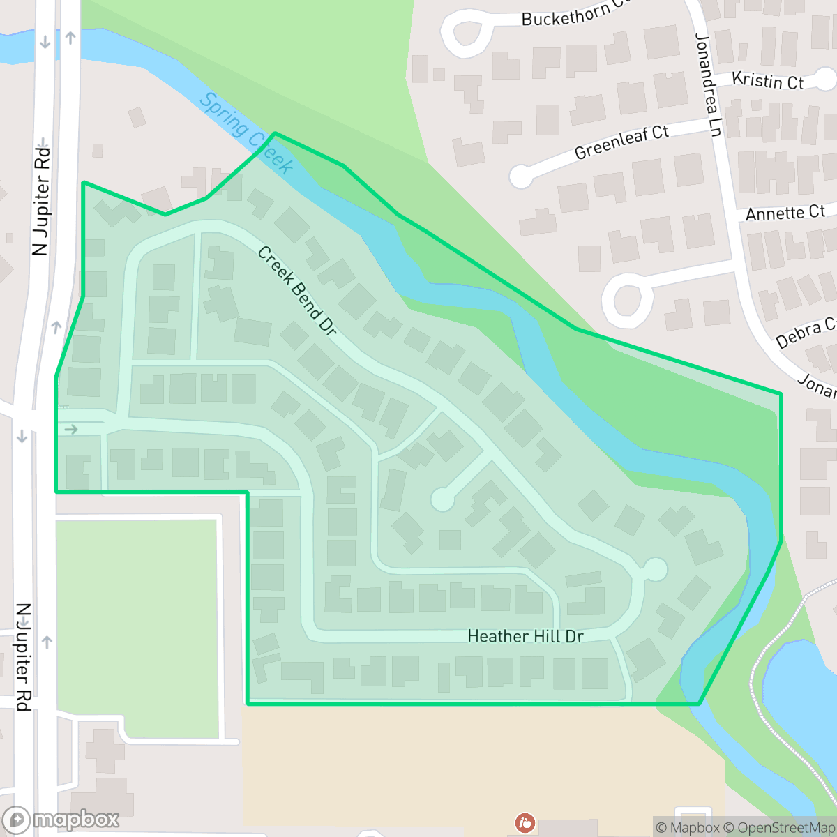Map showing the location of Creek Bend, Garland, TX