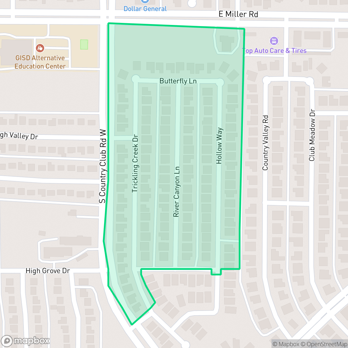 Map showing the location of Creek Valley, Garland, TX