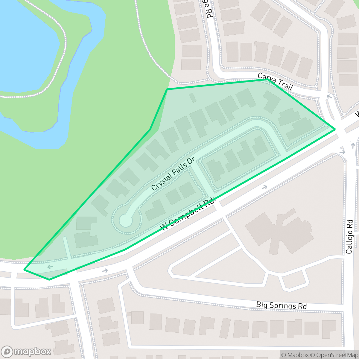 Map showing the location of Crystal Falls, Garland, TX