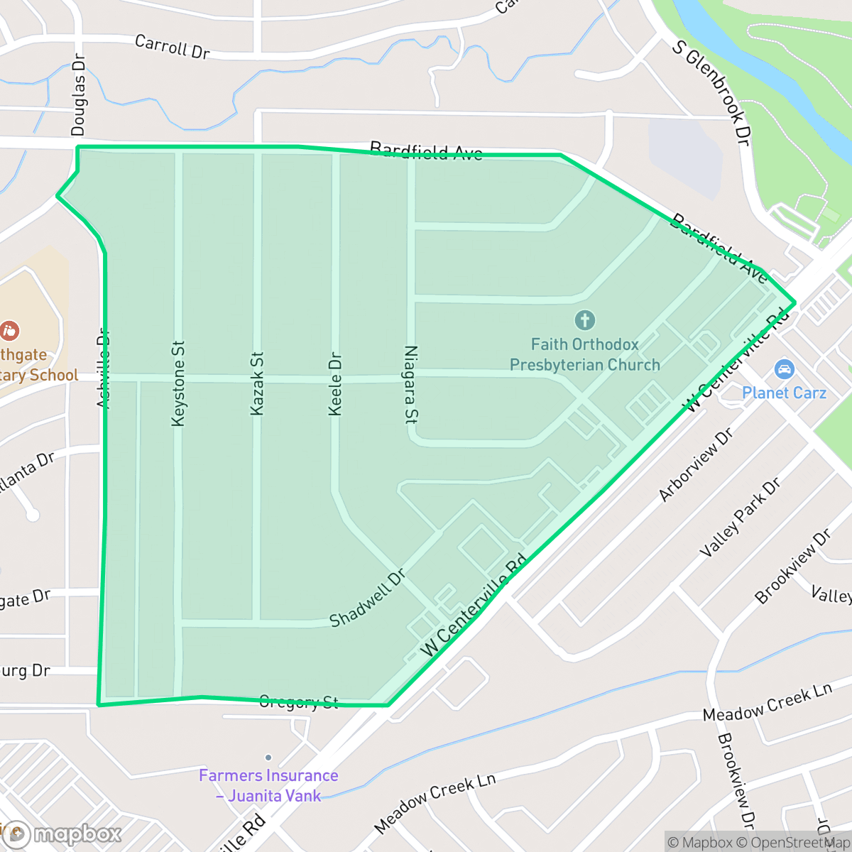 Map showing the location of Dalcastle & Linda Heights, Garland, TX