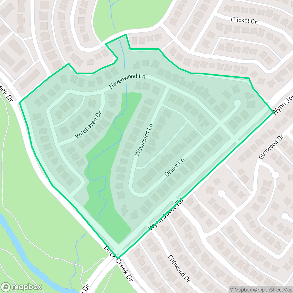 Map showing the location of Duck Creek Estates, Garland, TX