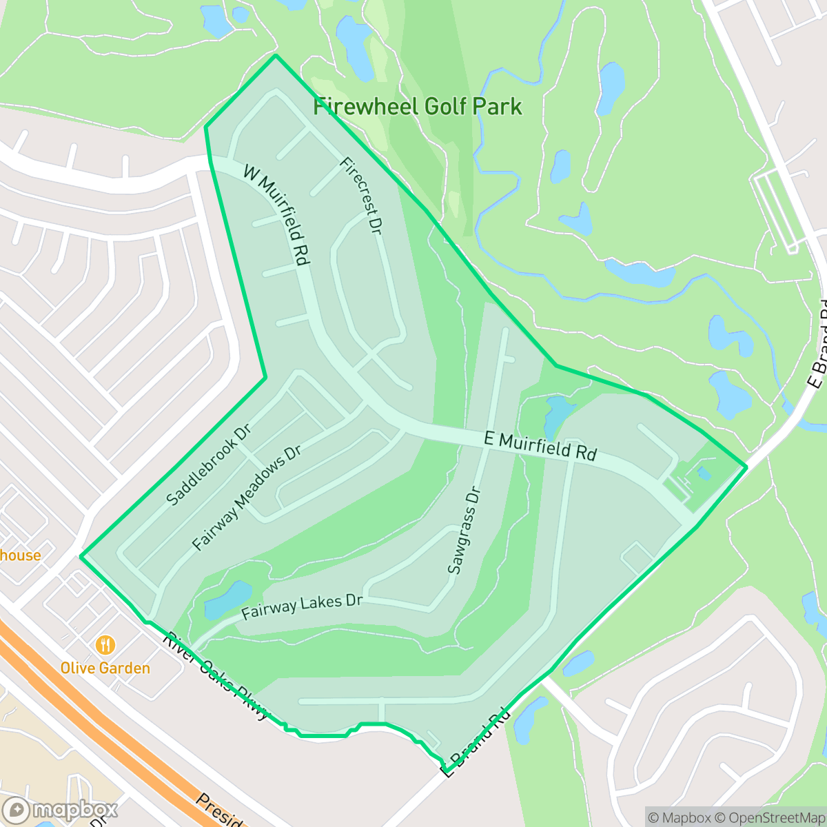 Map showing the location of Firewheel Estates, Garland, TX